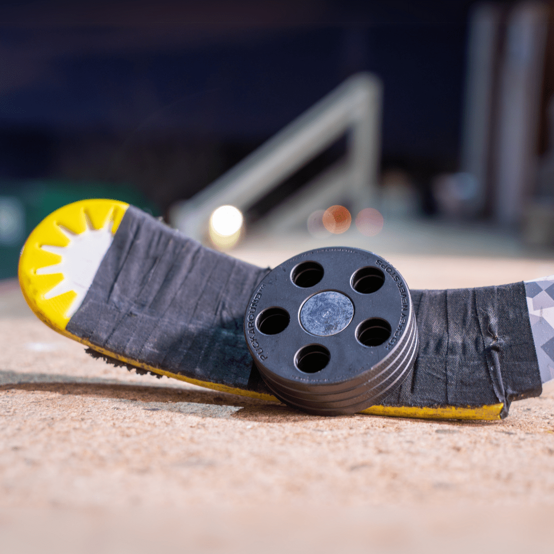 Puckaround Hockey Puck with Yellow Wraparound