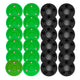 12 Green Biscuits and 12 Puckaround hockey pucks on a white background